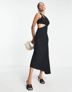Черное платье миди с вырезами премиум-класса Topshop