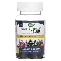 Пищевая Добавка Nature&apos;s Way Sambucus Relief поддержка иммунитета, бузина и южноафриканская герань, 36 жевательных таблеток