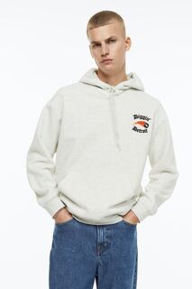 Толстовка с капюшоном и принтом Relaxed Fit H&amp;M, хизер грей / копаем детройт H&M