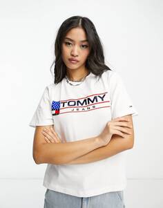 Белая укороченная футболка с логотипом Tommy Jeans