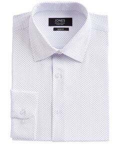 Мужская классическая рубашка slim-fit performance 4-way stretch tech белого/синего цвета с ромбовидным принтом в горошек Jones New York, белый