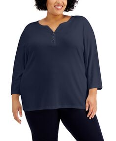 Топ henley plus size с рукавами 3/4, созданный для macy&apos;s Karen Scott, мульти