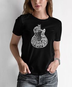 Женская футболка word art rock guitar head LA Pop Art, черный