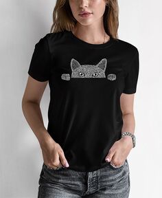 Женская футболка word art peeking cat LA Pop Art, черный