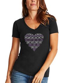 Женская футболка word art xoxo heart с v-образным вырезом LA Pop Art, черный
