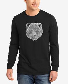 Мужская футболка с надписью word art bear face с длинным рукавом LA Pop Art, черный