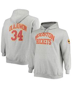 Мужская толстовка с капюшоном hakeem olajuwon heather grey houston rockets big and tall с именем и номером Mitchell &amp; Ness, мульти