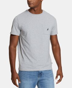 Мужская однотонная футболка классического кроя с круглым вырезом и карманами Nautica, серый