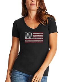 Женская футболка с v-образным вырезом и надписью 50 states usa flag word art LA Pop Art, черный