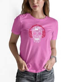 Женская футболка с надписью music notes skull word art LA Pop Art, розовый