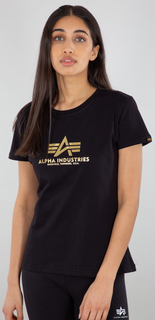 Футболка Alpha Industries New Basic Foil Print женская, черно-золотистая