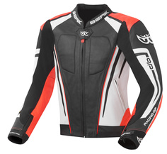 Мотоциклетная кожаная куртка Berik Striper Evo с двойной кожей на локтях и плечах, черный/белый/красный