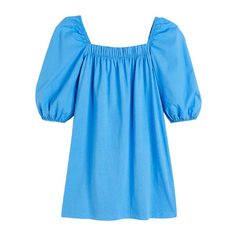 Платье H&amp;M Puff-sleeved Cotton, синий H&M