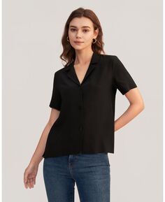 Женская шелковая рубашка с v-образным вырезом и короткими рукавами LILYSILK, черный