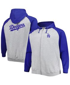 Мужская толстовка с капюшоном heather grey, royal los angeles dodgers big and tall с капюшоном и молнией во всю длину Profile, мульти