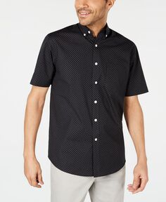 Мужская рубашка из стрейч-хлопка с принтом в мелкий горошек, созданная для macy&apos;s Club Room, черный