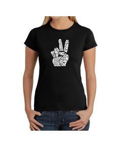 Женская футболка word art - peace fingers LA Pop Art, черный