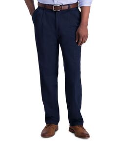 Мужские плиссированные брюки классического кроя премиум-класса цвета хаки без железа Haggar, темно-синий