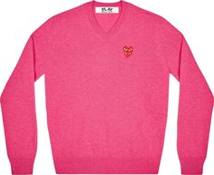 Свитер Comme des Garçons PLAY Double Heart Logo V-Neck Sweater &apos;Pink&apos;, розовый