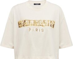 Футболка Balmain Cropped Metallic Print T-Shirt Multicolor/Brown, разноцветный