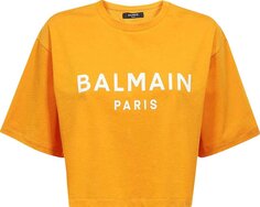 Футболка Balmain Logo Print Cropped T-Shirt Orange, оранжевый