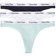 Комплект трусов-стрингов Calvin Klein Carousel Logo Cotton, 3 предмета, голубой/белый/синий