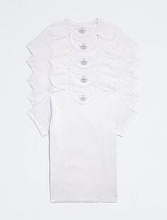 Набор из 5 хлопковых футболок классического кроя с круглым вырезом Calvin Klein, белый