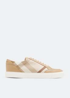 Кроссовки BURBERRY Check leather sneakers, бежевый