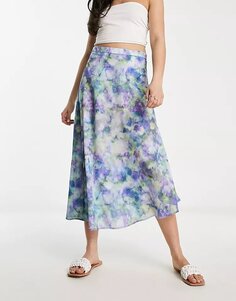 Юбка Stradivarius Mesh Midi In Floral Print, мультиколор