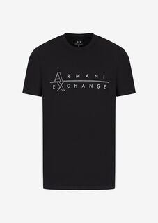 Футболка узкого кроя из хлопкового джерси стрейч с логотипом Armani Exchange, черный