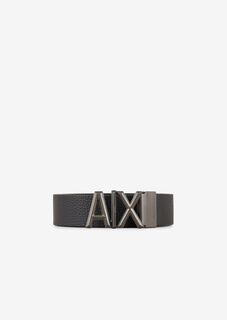 Кожаный ремень с пряжкой с логотипом Armani Exchange, черный