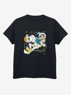 Черная футболка с принтом для детей NW2 Goofy Reading In Space Kids George., черный