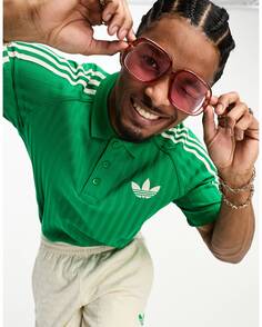 Зеленая полосатая рубашка-поло с короткими рукавами adidas Originals adicolor 70-х