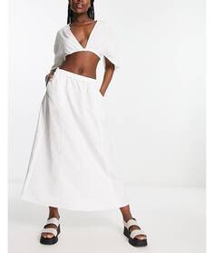 Белая юбка миди из плотного жаккарда с цветочным принтом Monki