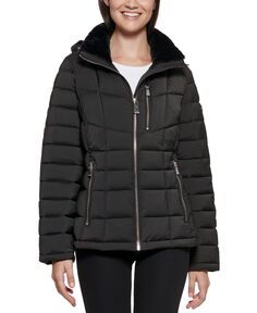 Женское пуховое пальто с капюшоном и отделкой из искусственного меха, созданное для macy&apos;s Calvin Klein, черный