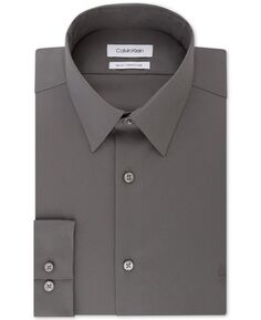 Мужская классическая рубашка облегающего кроя с эластичным гибким воротником, эксклюзивно в интернете создано для macy&apos;s Calvin Klein, серый