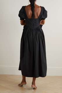 BATSHEVA платье миди Farley из хлопкового поплина с аппликацией, черный