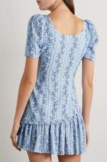 LOVESHACKFANCY платье мини из крепа Solus с оборками и цветочным принтом, светло-синий