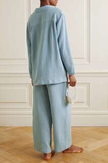 POUR LES FEMMES Пижамный комплект из хлопка и марли жатого цвета, светло-синий
