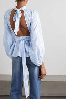 STAUD Полосатая блузка Danica из хлопкового поплина с вырезами и открытой спиной с поясом, светло-синий
