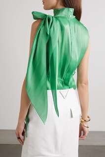 VICTORIA BECKHAM блуза Tabard из металлизированного крепона с бантом, зеленый