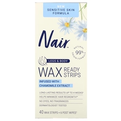 Восковые полосоки Nair Wax Ready Strips для чувствительной кожи, 40 шт. и 6 салфеток