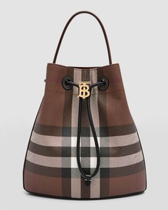 Маленькая кожаная сумка-мешок в клетку Burberry