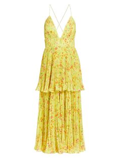 Плиссированное ярусное платье миди Nico с цветочным принтом AMUR, лаймовый