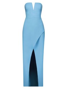 Креповое платье без бретелек с разрезом BCBGMAXAZRIA, синий