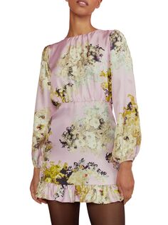 Мини-платье из шелкового твила с цветочным принтом Cynthia Rowley, разноцветный