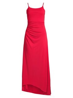 Платье макси из крепа Rustic Chic с рюшами Donna Karan New York, красный