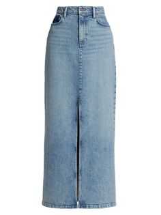 Выцветшая джинсовая юбка макси Lafayette 148 New York, синий