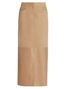 Кожаная длинная юбка со вставками Lafayette 148 New York
