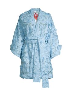 Мини-платье с запахом и кружевом и аппликацией La Vie Style House, синий